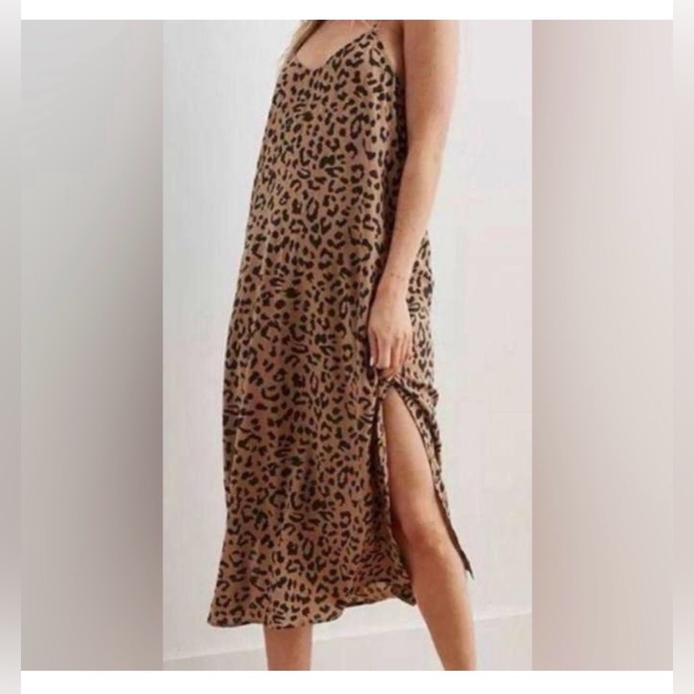 Aerie Leopard-Print Slip Dress in Tan and Black Medium